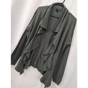 A.N.A.! DOVE GRAY KNIT RUFFLE FRONT OPEN CARDI SWEATER! FRILLY FAB! SZ L